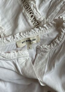 Elegant off White Lace Trimmed Blouse