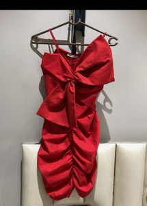 Zara Red Ruched Bow Detail Mini Dress