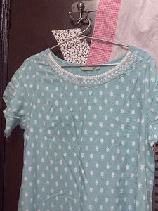Designer Teal Printed Kurta