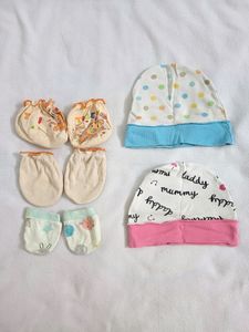 Donation New Born Baby Mittens.caps Combo Tshirt