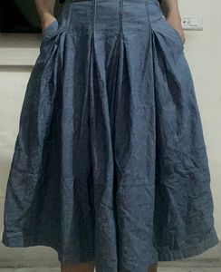 Korean Denim Midi Skirt with Pockets