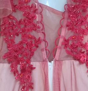 Red Lace Embellished Evening Gown