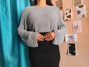 🤍Baggy Gray Knit Pullover Sweater🤍