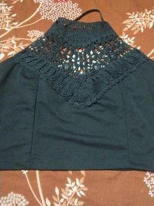 Chic Black Crochet Neckline Top