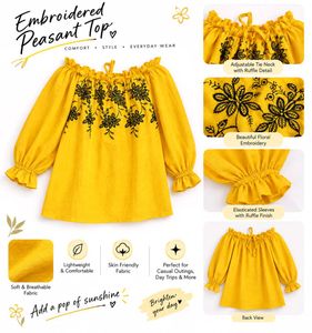 Yellow Off-Shoulder Embroidered Top