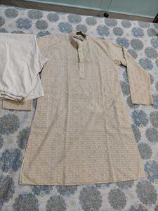 Men's cream golden Kurta Set
