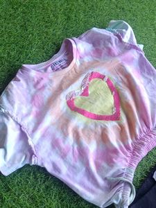 Girls Tie-Dye Heart Top &amp; Jeans Set
