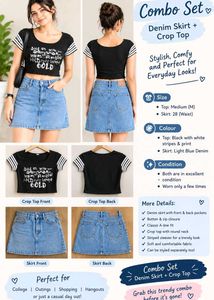 ✨ Trendy Denim Skirt + Crop Top Combo Set ✨