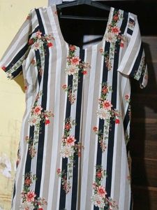 Floral Striped Kurta with elastic waist salwar