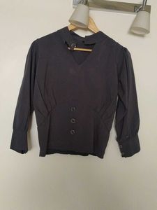 Chic Dark Grey Smocked Waist Blouse