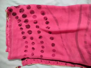 Pink Saree With Border And Blouse Too If You Want