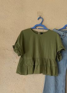 Olive Green Ruffle Top