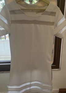 Chic Sheer Stripe Short Sleeve Top Size M