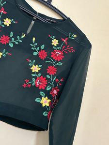 Sheer Embroidered Floral Crop Top