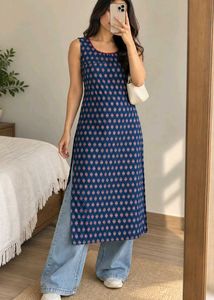 Navy Blue Printed Kurta