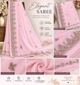 Elegant Pink Embroidered Saree 🔥🔥