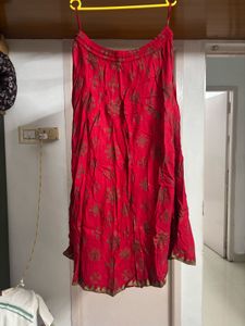 Red Floral Ethnic Flared Skirt