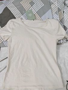 Cream Basic Organic Cotton T-Shirt