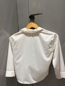 White Cropped Corduroy Shirt | 3/4 Sleeve