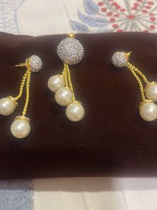 Elegant Pearl & Crystal Dangle Set