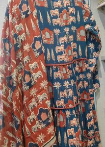 Blue &amp; Red Block Print Kurta Set