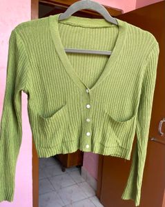 Green Cropped Cardigan