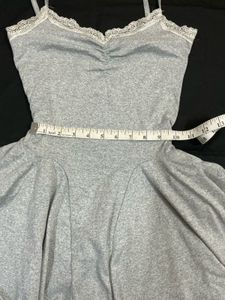 Grey Lace Trim Mini Dress
