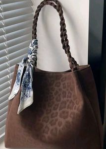 Stylish Leopard Print Tote Bag with Scarf