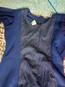 Elegant Navy Blue Gown with Textured Front