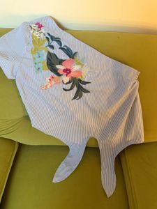 Blue Striped Tie-Front Top