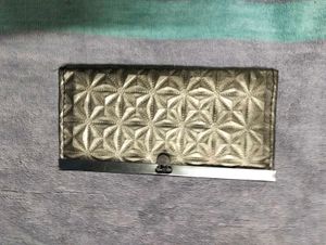 Premium Metallic Gold Geometric Accordion Clutch