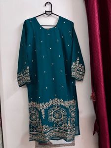 Teal Embroidered Kurta Set with Sharara