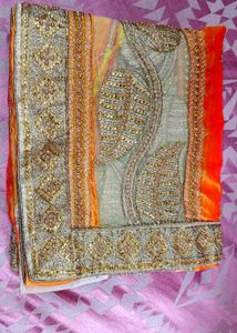 orange party wear saree
