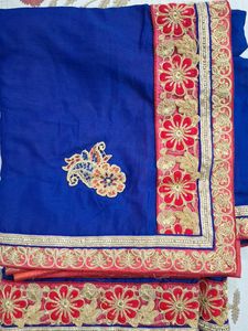 Royal Blue Saree with Floral Embroidery