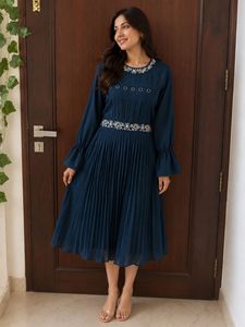 Elegant Navy Blue Embroidered Gown
