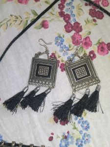 Black Tassel Necklace &amp; Earring Set