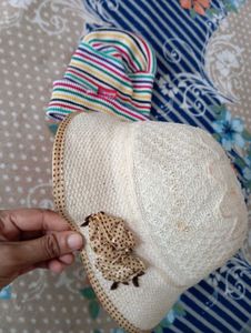 Striped Beanie and White Sun Hat