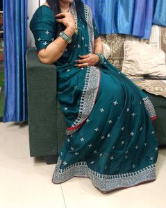 Beautiful Emerald Green Saree with Blouse