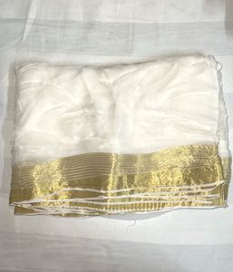 Elegant White Saree with Gold Border