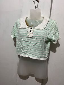 Striped Cropped Polo Top