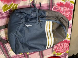 Stylish Blue &amp; Grey Backpack with Gold Accents