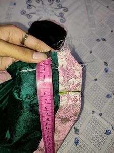 Green Blouse With Pink Net Dupatta