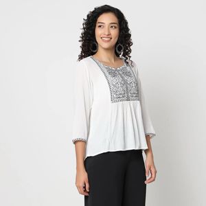 Flare Fit Embroidered Round NeckVisit >Top