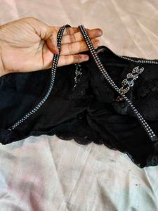 Black Lace Bralette with Rhinestones