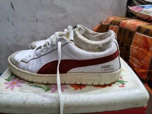 Puma  simson seude leather White &amp; Red Sneakers