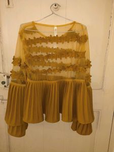 Yellow Floral Sheer Bell Sleeve Top