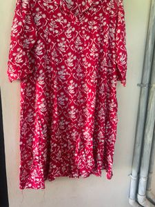 Red Block Print Cotton Kurta