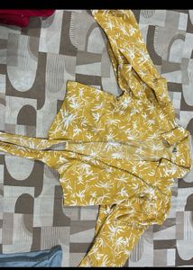 Yellow Floral Tie-Front Blouse