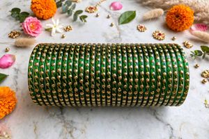 Emerald Green Gold Pattern Bangles