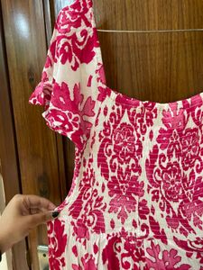 Chic Pink Floral Print Midi Dress